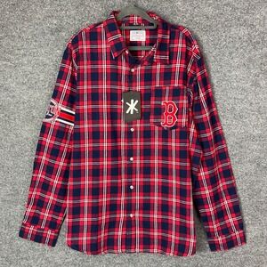 NEW KLEW Boston Red Sox Shirt Mens 2XL Red  Plaid Flannel Button Up MLB Baseball